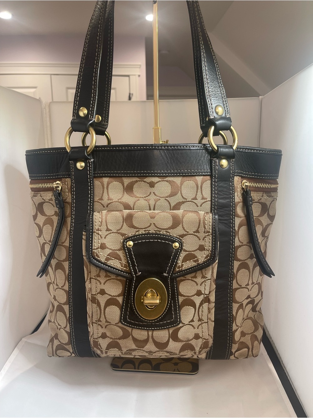 Coach Signature Print Legacy Tote Bag (F12889)